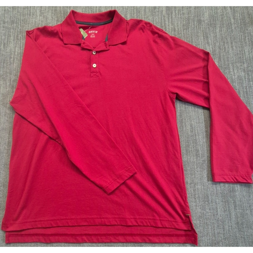 Orvis Men's LG Red Long Sleeve Polo Shirt 100% Cotton Jersey NWT 4R87 Pullover